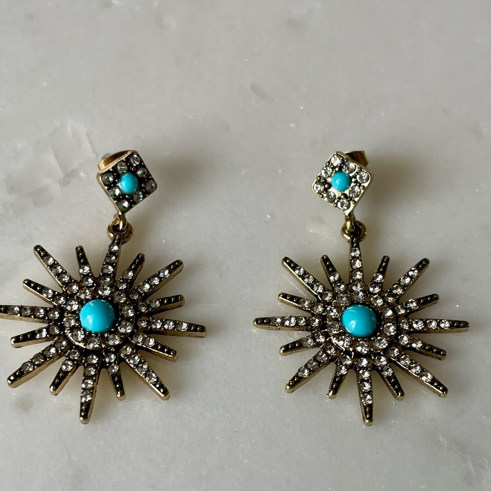 + ADORNIA + 14k Gold Turquoise & Swarovski Crystal Starburst Earrings - Picture 4 of 5